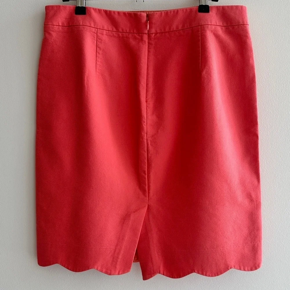 J. By J. Crew Coral Salmon Solid Pencil Skirt with Scalloped Hem, Size 4